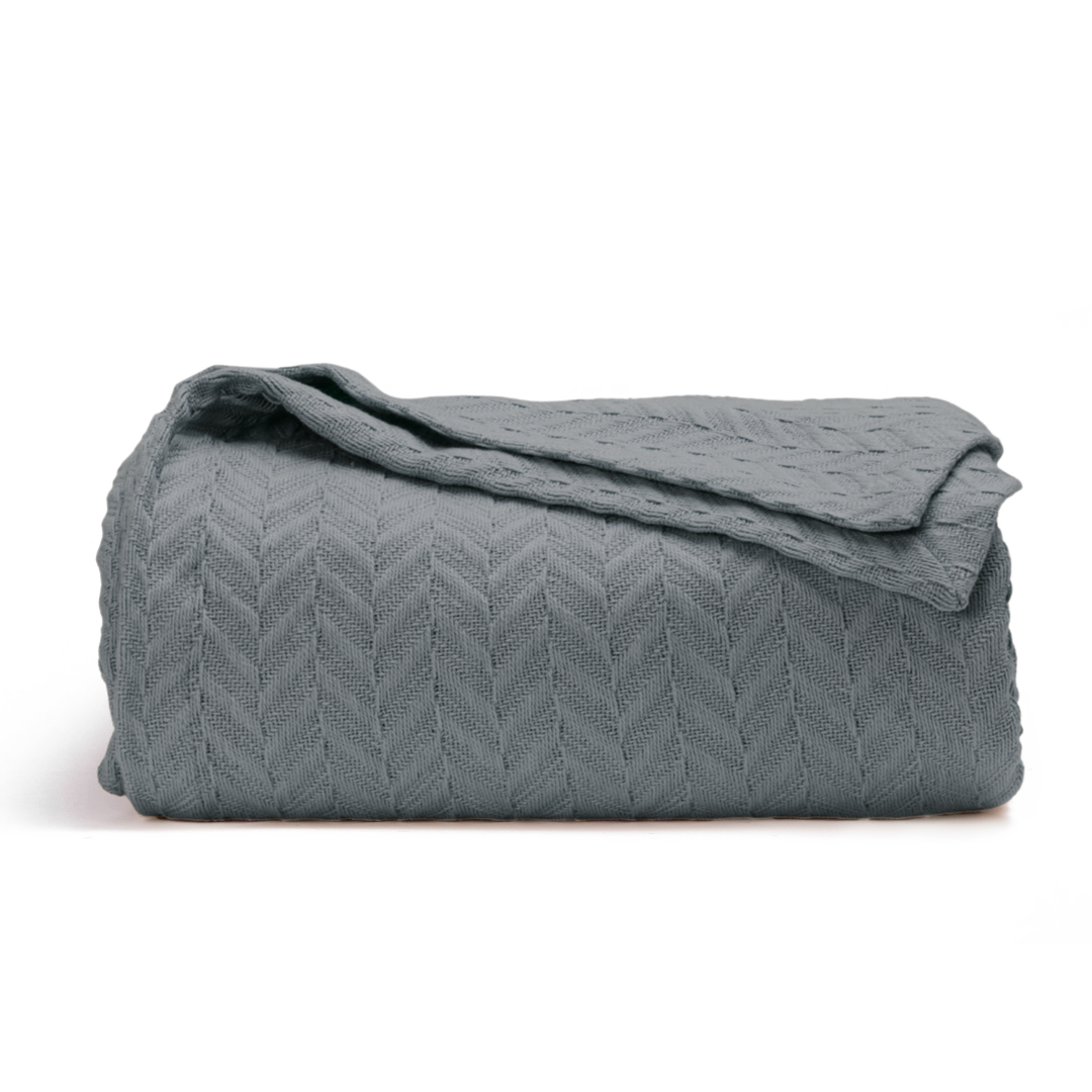 herringbone gray cotton bed blanket