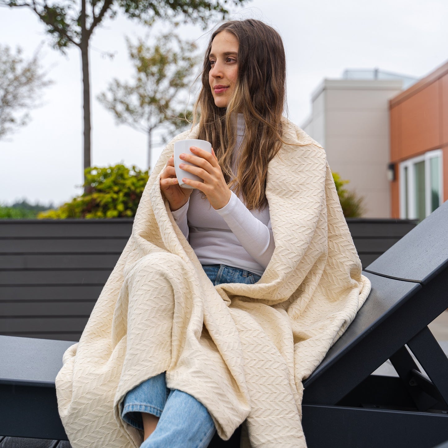 queen cotton blanket herringbone