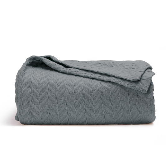 herringbone gray cotton bed blanket 