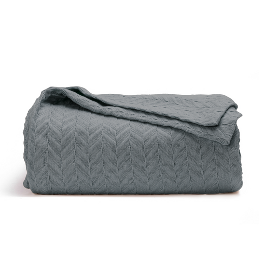 herringbone gray cotton bed blanket