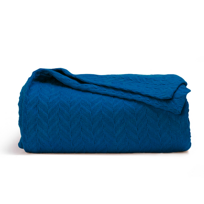 blue herring bone cotton blanket 