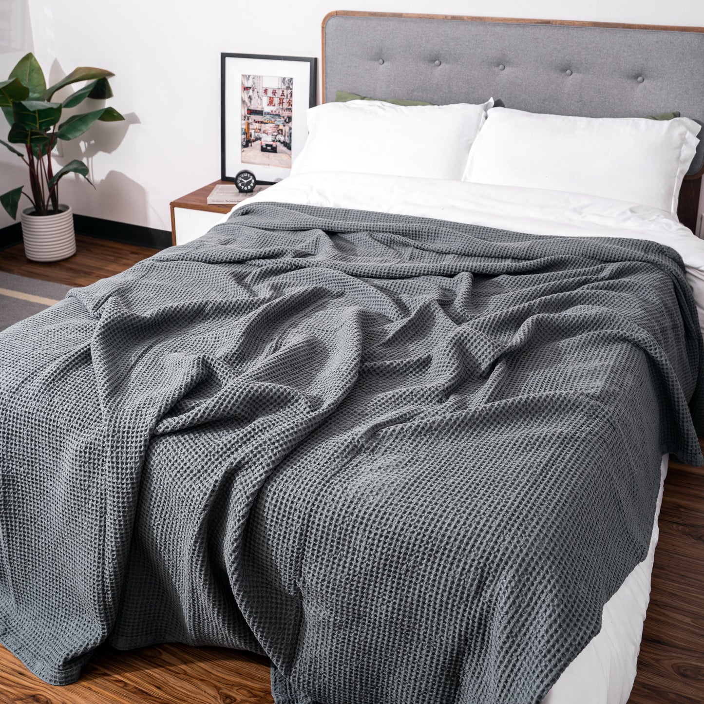 gray cotton waffle blanket